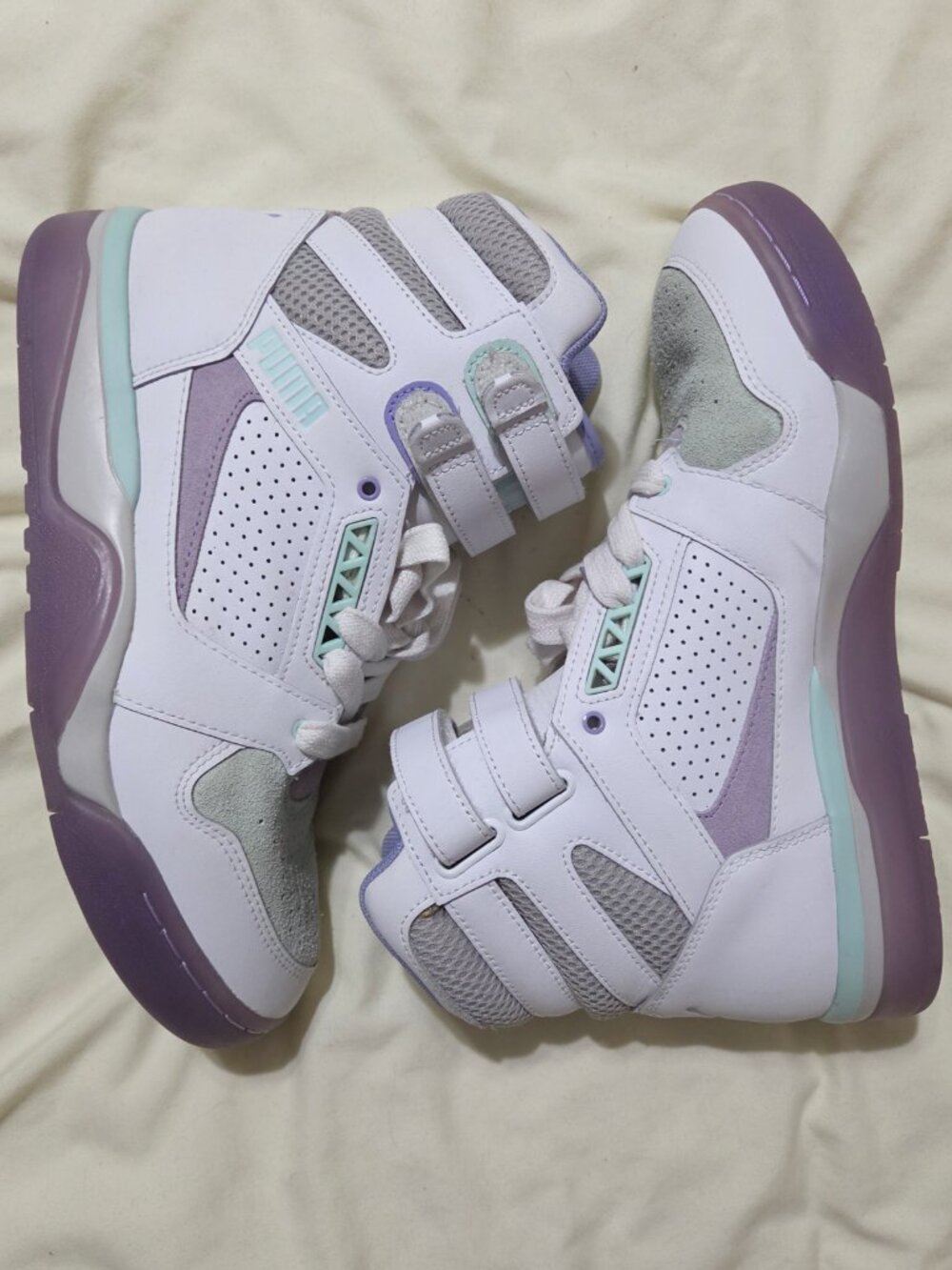 Puma High Top Sneakers Women 8.5 Purple White Gray Discontinued Style